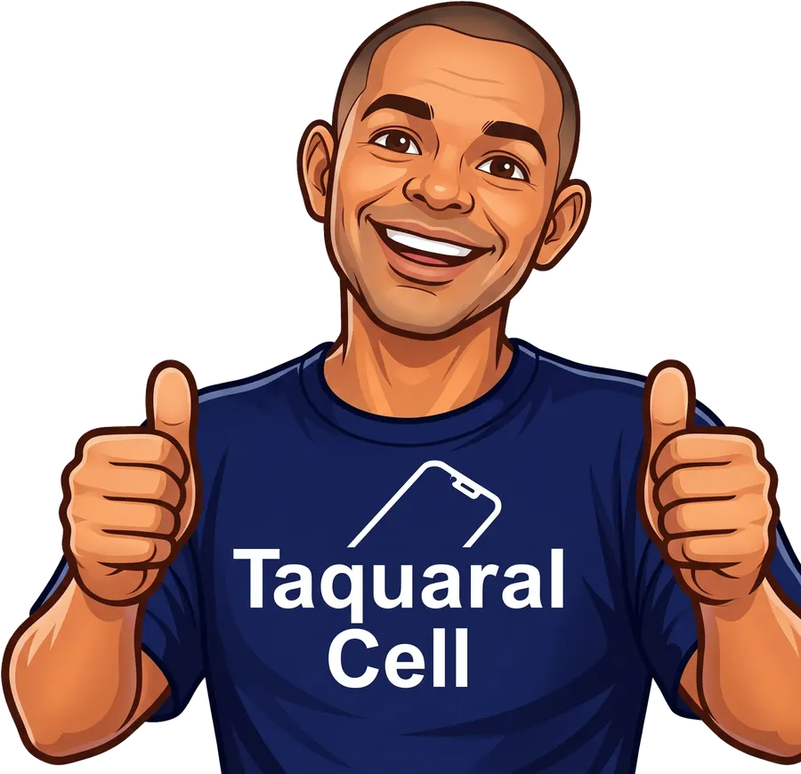 Mascote da Taquaral Cell, sorrindo com os dois polegares para cima