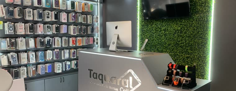 Balcão de atendimento e acessórios da Taquaral Cell